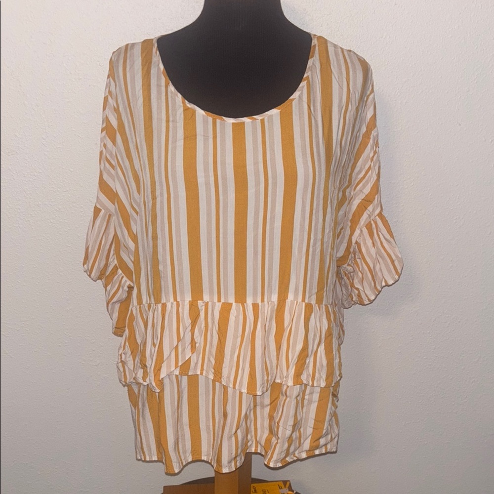 Andree by Unit Double Ruffle Striped Pullover Top size 2X